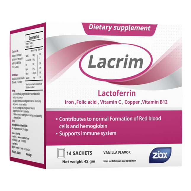 Lacrim 14 SACHETS –Lactoferrin, Iron & Vitamins for Anemia, Immunity & Overall Health