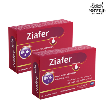 Ziafer – Iron + Vitamins Supplement for Healthy Blood & Iron Deficiency Anemia – 30 Tablets ( pack of Two )