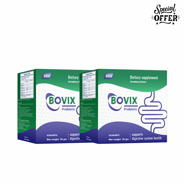BOVIX – Probiotics & Prebiotics for Gut Health, IBS, Colic & Diarrhea
- 10 Strawberry Flavored Sachets. (2packs)