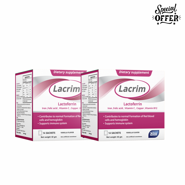 Lacrim 14 SACHETS –Lactoferrin, Iron & Vitamins for Anemia, Immunity & Overall Health (pack of 2)