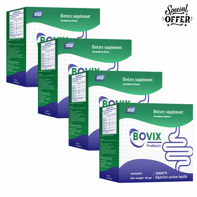 BOVIX – Probiotics & Prebiotics for Gut Health, IBS, Colic & Diarrhea
- 10 Strawberry Flavored Sachets. (4Packs)
