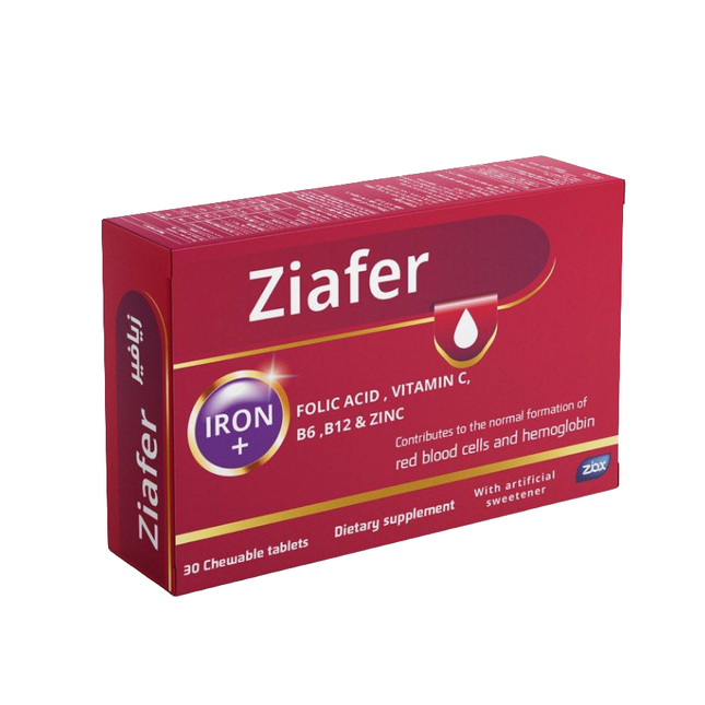 Ziafer – Iron + Vitamins Supplement for Healthy Blood & Iron Deficiency Anemia – 30 Tablets