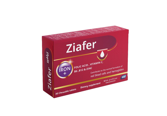Ziafer – Iron + Vitamins Supplement for Healthy Blood & Iron Deficiency Anemia – 30 Tablets